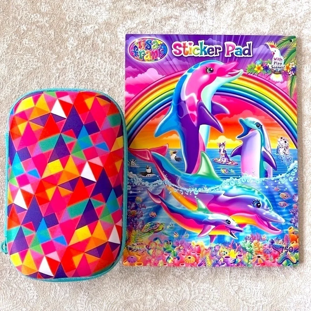 Brand New Lisa Frank Sticker Pad w/ Play Scenes & Zip-It Geometric Pencil Pouch